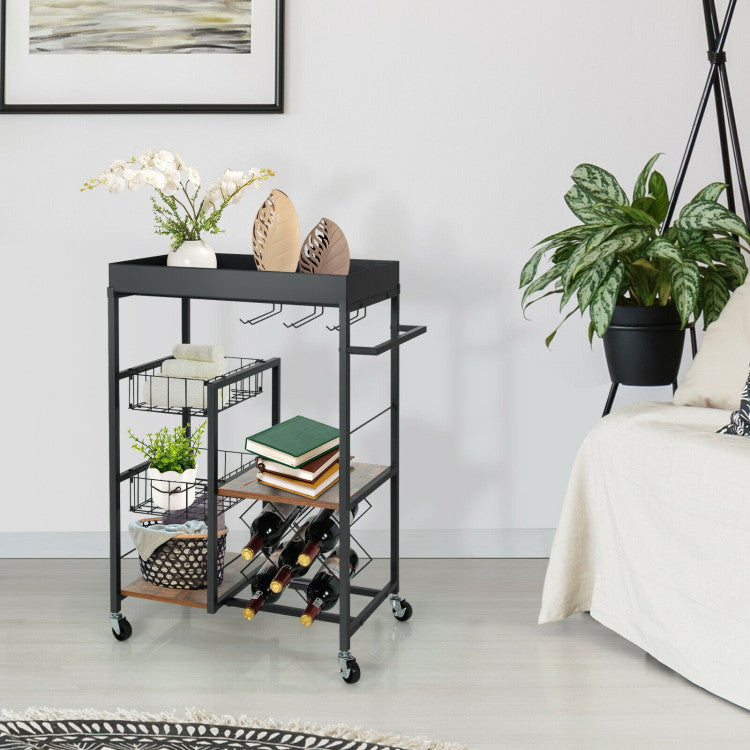 4-Tier Kitchen Bar Cart with Wine Rack