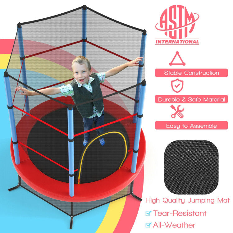 55 Inch Kids Recreational Trampoline Bouncing Jumping Mat with Enclosure Net (Navy)