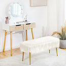Modern Faux Fur Ottoman Bench with Golden Legs  - White