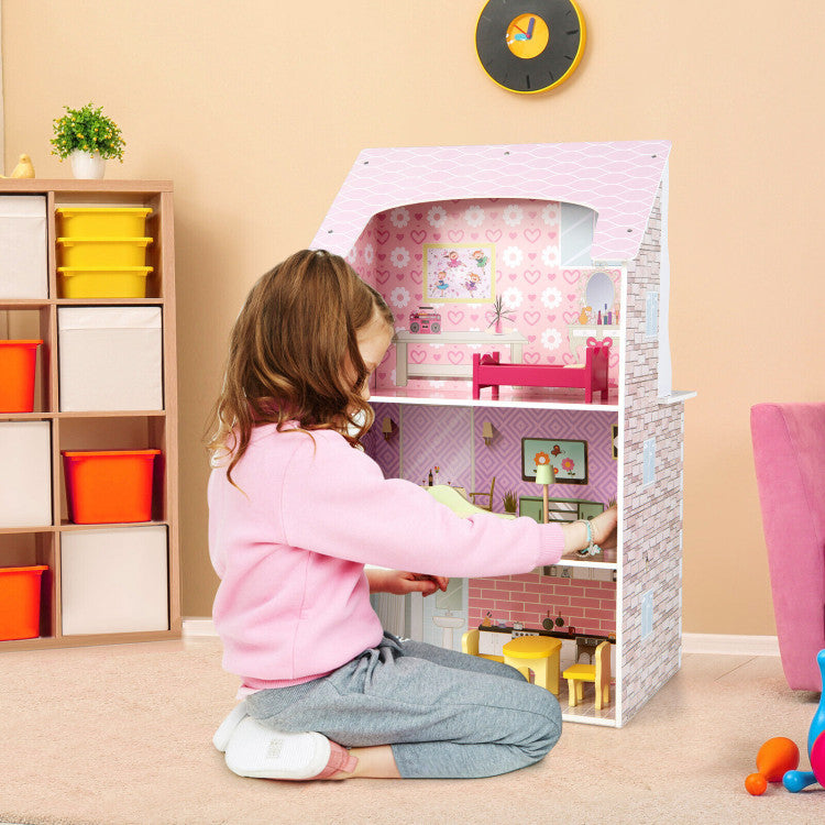 2-In-1 Kids Kitchen Playset and Dollhouse with Accessories