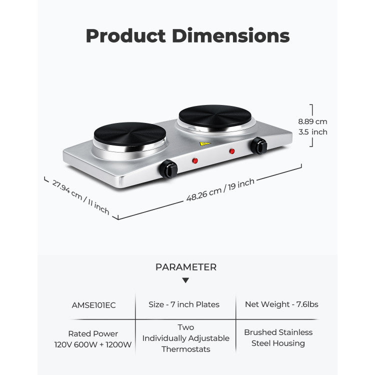 1800W Double Hot Plate Electric Countertop Burner