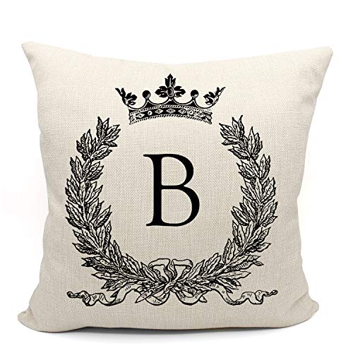 English Alphabet B Throw Pillow Cover, Monogram Crown Cotton Linen Cushion