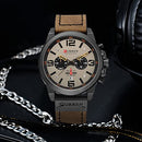 FANMIS Mens Leather Strap Watches Classic Sandwich Dial Casual Dress Stainless Steel Waterproof Chronograph Date Analog Quartz Watch (Black Brown)