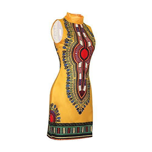 Women's Dashiki Traditional African Print Dresses High Collar Sleeveless Dress