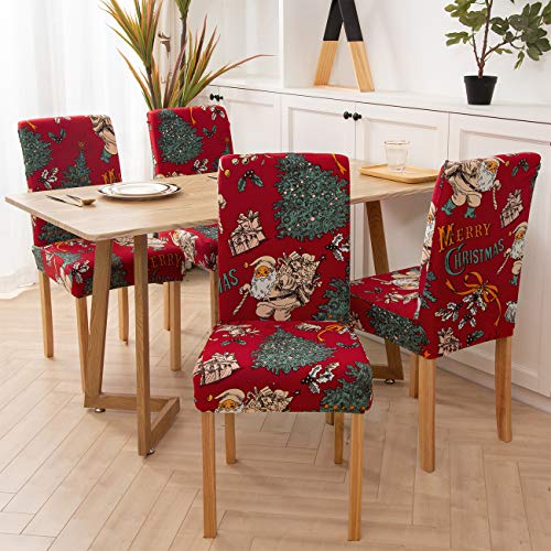 4PCS Stretch Removable Washable Dining Room Chair Protector Slipcovers