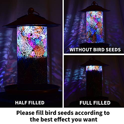 Solar Bird-Feeder for Outside Hanging Outdoor - Solar Powered Garden Lantern Light