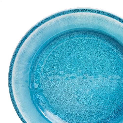 Amazon Basics Melamine Dinnerware Set, Service for 4, Teal Crackle Glaze - Set of 12