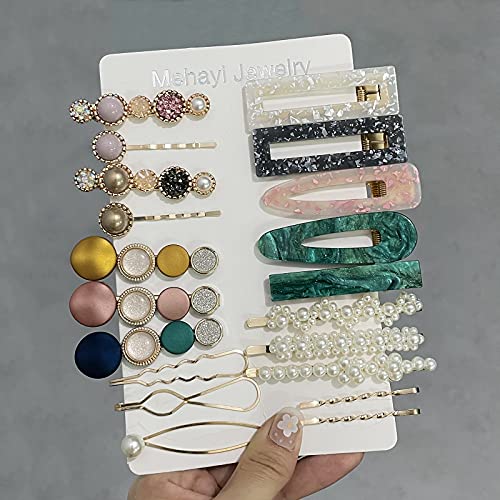 20 PCS Macaron Pearl Acrylic Resin Metal Fashion Hair Clips Set