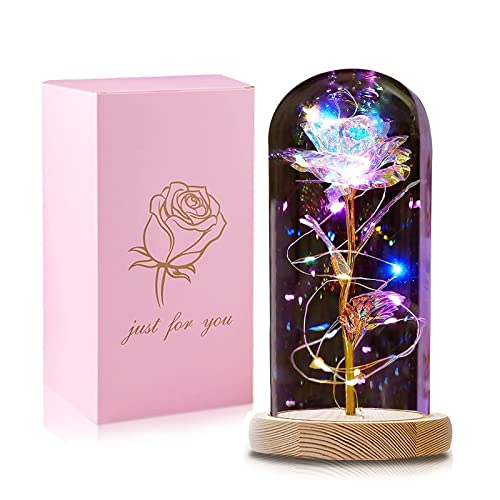 Valentines Flowers Roses Gifts for Women Girlfriend Wife ,Galaxy Glass Rose in A Glass
