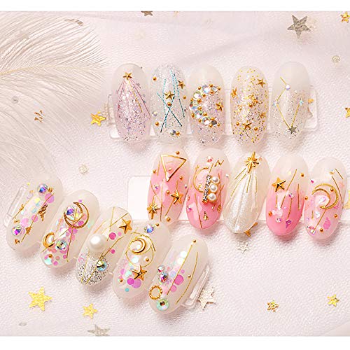 SILPECWEE 6 Boxes 3d Nail Rhinestones And Studs Gold Nail Rivets Set Nail Crystals Clear Nail Jewelry Decorations Manicure Kit With 1Pc Tweezers And Picker Pencil