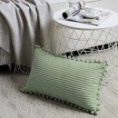 Pack of 2 Sage Green Lumbar Decorative Throw Pillow Covers with Pom-poms