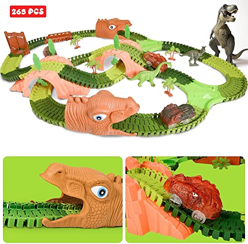 Dinosaur Race Track Toy Set for 3 4 5 6 7 8+ Years Old Boys and Girls, 265 Pieces