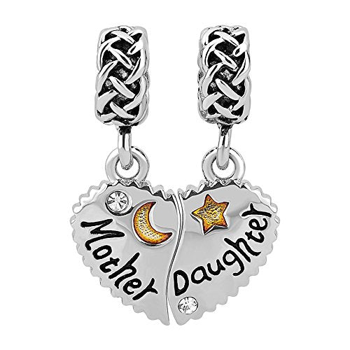Mother Mom Daughter Heart Love Dangle Charm Beads for Snake Chain Bracelet