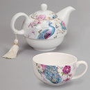 Peacock Porcelain Teapot and Cup Set - Elegant Peacock Design