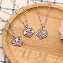Pink Color Rhinestone Heart Shape Pendant Necklace for Mother Daughter 3 PCS