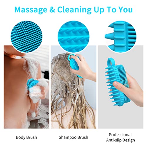 2 Pack Silicone Body Scrubber, 2 in 1 Shower and Shampoo Scalp Massager Brush