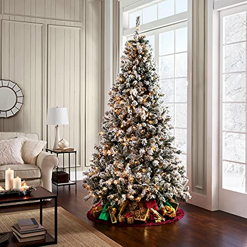 6ft Snow Flocked Artificial Christmas Tree with Pine Cones, 764 Tips, Metal Stand