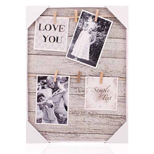 HANTAJANSS Clip Photo Holder, Picture Display Frame, Photo Collage Board, Wood Hanging Frames with 6 Clips for Home Wall Decor, 12 ×16 Inches