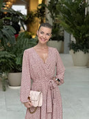 Women’s Long Sleeve V Neck Leopard Print Ruffle Maxi Dress Tie Waist Boho Chiffon