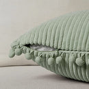Pack of 2 Sage Green Lumbar Decorative Throw Pillow Covers with Pom-poms