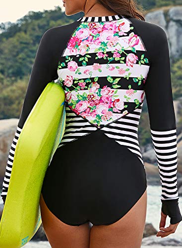 Bathing Suit for Womens Long Sleeve Printed Padded Maillot One Piece Bathing Suit