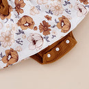 Newborn Infant Baby Girl Ruffle Long Sleeve Ribbed T-Shirt Top Floral Suspender Shorts
