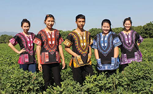 RaanPahMuang Brand Unisex Bright African Black Dashiki Cotton Shirt, X-Small, Yellow and Orange