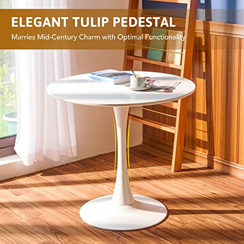 Modern Round Dining Table, 32 Inch Tulip Kitchen Table with MDF Top and Steel Pedestal