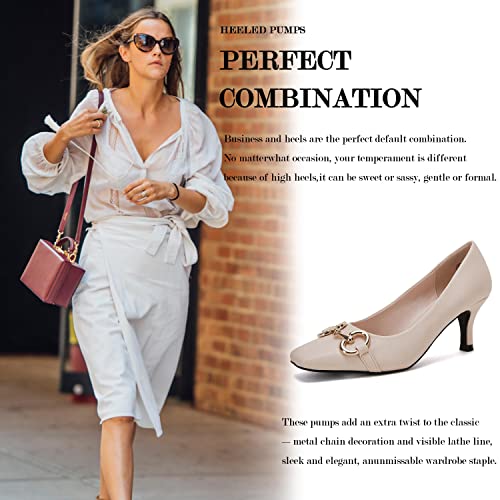 Women's Elegant Buckle Pumps Slip on Kitten Dress Shoes Square Toe Low Heels Light Pink