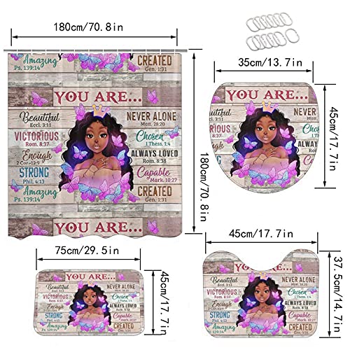 Black Girl You are Beautiful Shower Curtains Bathroom Sets with Non-Slip Rugs,