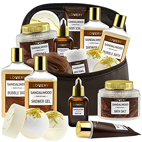 Sandalwood Bath Gift Set, Personal Self Care Spa Kit, Relaxing Man Gift Basket