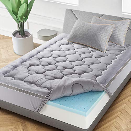 3.6 Inch Mattress Topper, Dual-Layer with Fiber Pillow Top & Gel Memory Foam