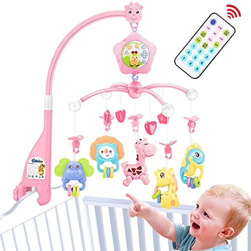 Baby Crib Mobile for Pack and Play, Crib Toys with Light and Music, Remote