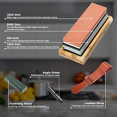 HighFree Complete Knife Sharpening Stone Kit – 400/1000 and 3000/8000 Grit Whetstone Set