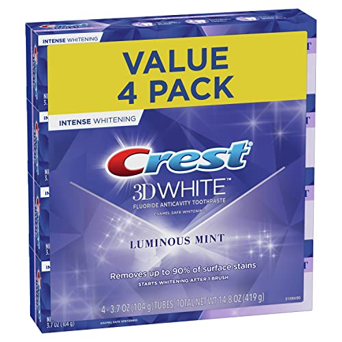 Crest 3D White Luminous Mint Teeth Whitening Toothpaste, 3.7 oz, Pack of 4