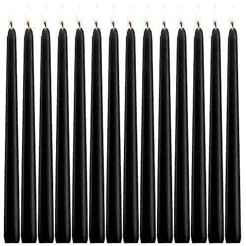 Black Taper Candles - Set of 14 Dripless Candles - 10 inch Tall, 3/4 inch Thick