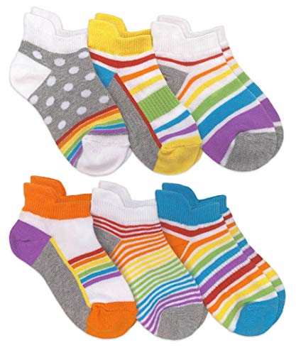 Girl's Colorful Rainbow Sport Tab Low Cut Socks 6 Pack, Rainbow, Large