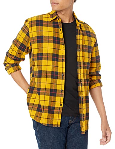 Men's Long-Sleeve Flannel Shirt (Available in Plus Size), Yellow, Plaid, Large