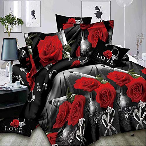 3D Bedding Sets Home Textile Black Red Flower Floral Pattern 4pcs Queen Size Bedding Sheet Sets