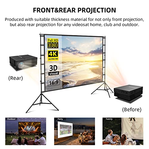 Projector Screen with Stand,150inch Indoor Outdoor Movie Projection Screen