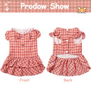 Frienda 2 Pieces Pet Dog Dresses Puppy Skirt with Leash Dog Plaid Dresses