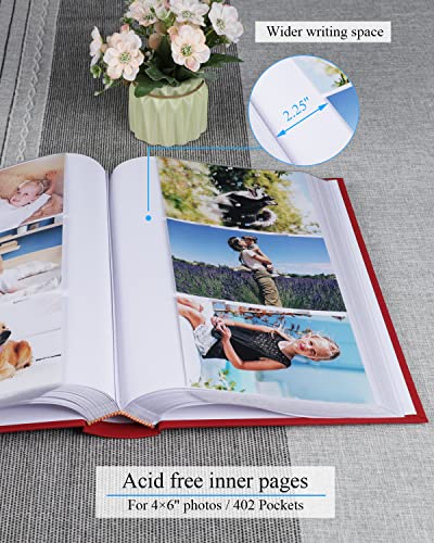 Photo Album 4x6 Hold 402 Photos with Memo Slip-in Pockets Photo Book, Linen Cover