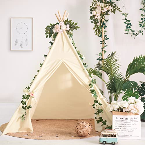 Kids Foldable Tent with Pillow, Banner, Fairy Lights, Blanket and Basket