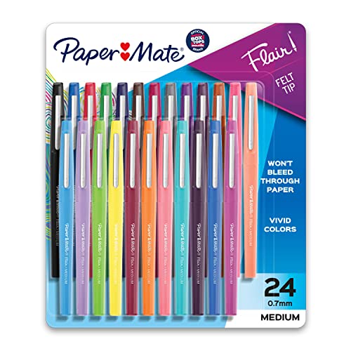 Flair Felt Tip Pens | Medium Point 0.7 Millimeter Marker Pens | Assorted Colors, 24 Count