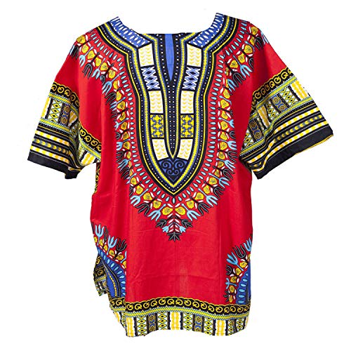 African Dashiki Shirts For Men Women Hippie T Shirt Festival Clothing Print Boho Top 70s Tribal Africa Clothes Red X-Small