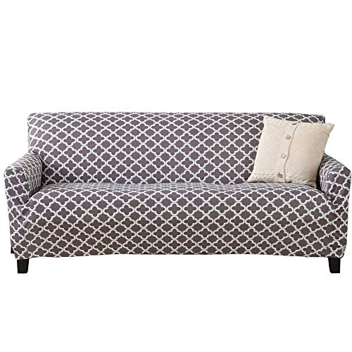 One Piece Stretch Couch Cover. Strapless Sofa Cover for Living Room.  (Sofa, Charcoal)