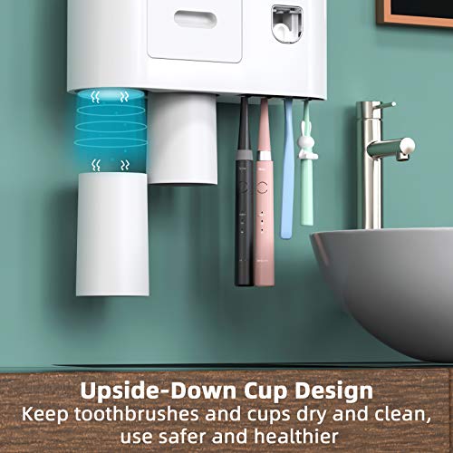 Toothbrush Holder Wall Mounted, Automatic Toothpaste Dispenser Squeezer Kit -Magnetic
