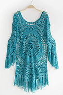 CUPSHE Women's Cover Up Blue Crochet Hollow Out Tassel Swimsuit