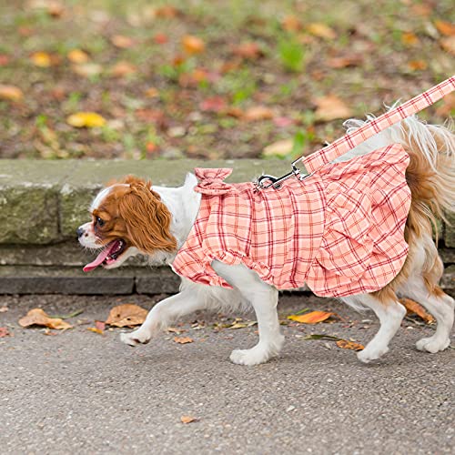 Frienda 2 Pieces Pet Dog Dresses Puppy Skirt with Leash Dog Plaid Dresses