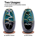 SPACEKEEPER Ceramic Backflow Incense Holder Incense Burner Waterfall, with 120 Backflow Incense Cones + 30 Incense Stick, Aromatherapy Ornament Home Decor, Blue Set